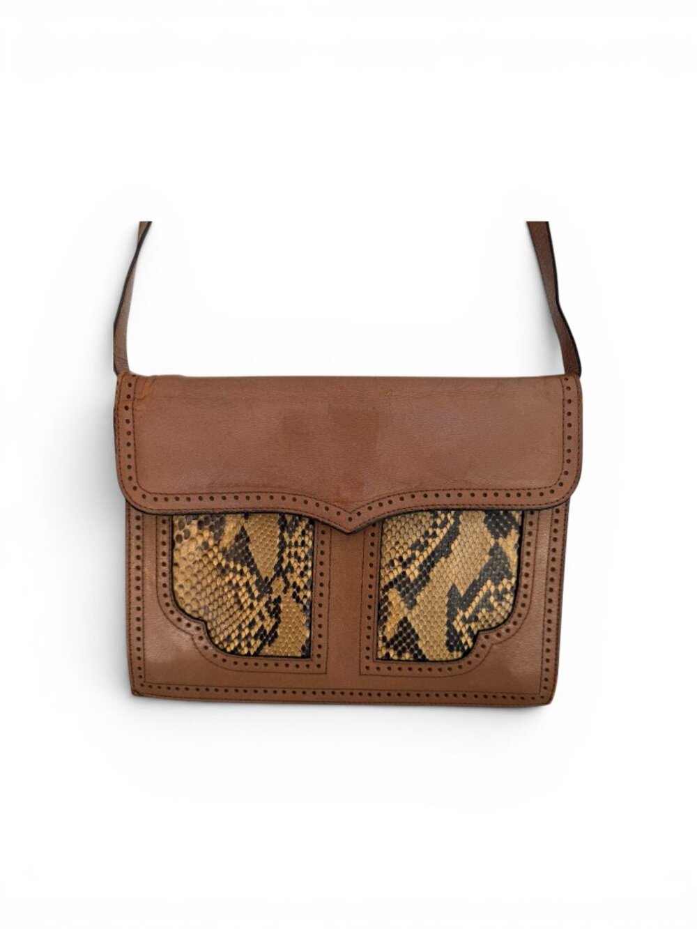Yves Saint Laurent Vintage 1970s Python Leather Shoulder Bag Brown Adj. Strap